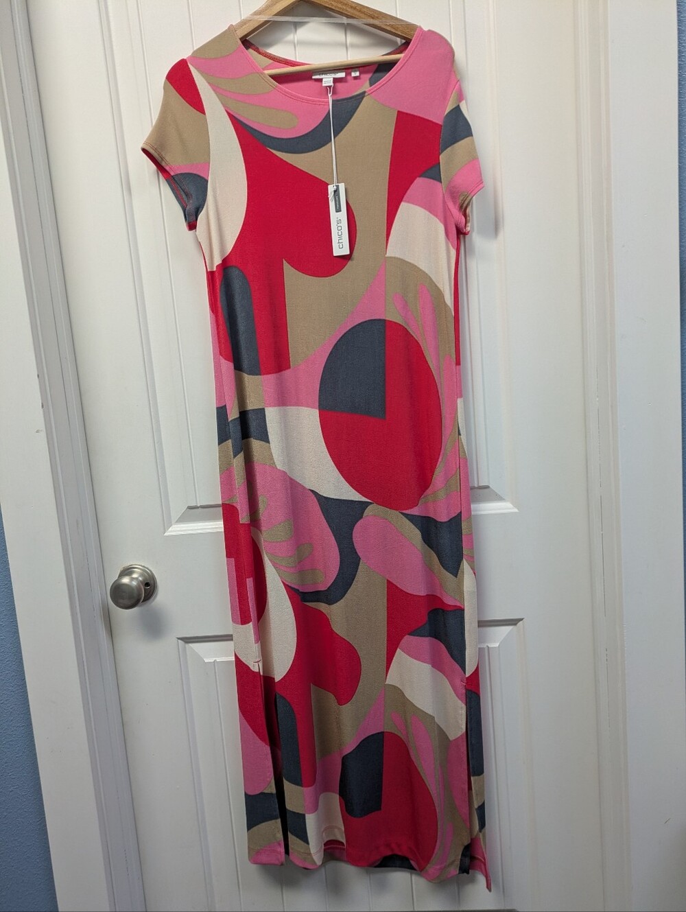 Chico's Travelers Modern Block Classic Maxi  Dress -Watermelon Punch